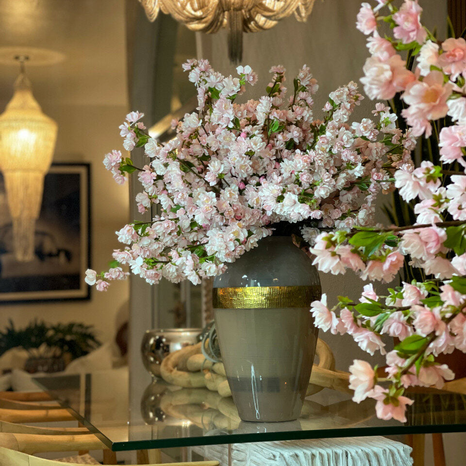 Goddess vase with pink cherry blossoms