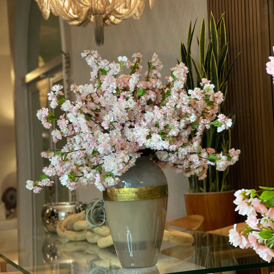 Goddess vase with pink cherry blossoms