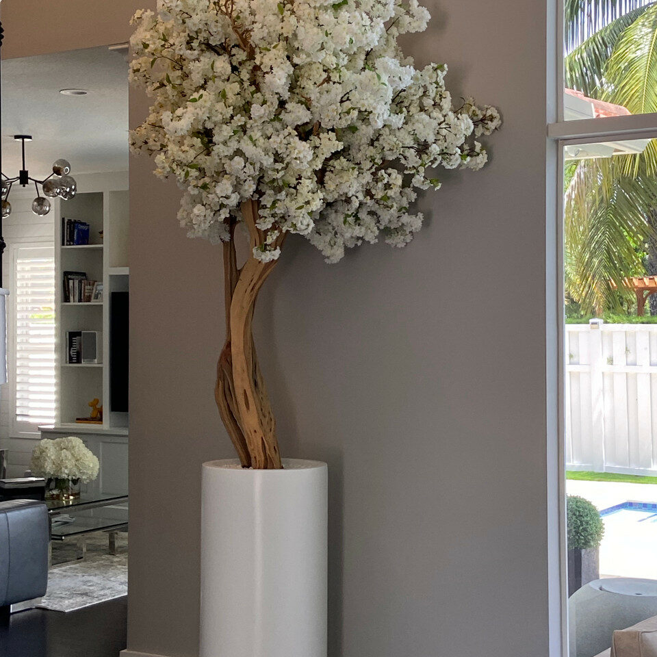 Matte beige Saint-Tropez vase with white cherry blossoms