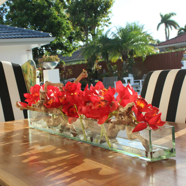 Modern Home 48" Glass Planter with Red Cymbidiums