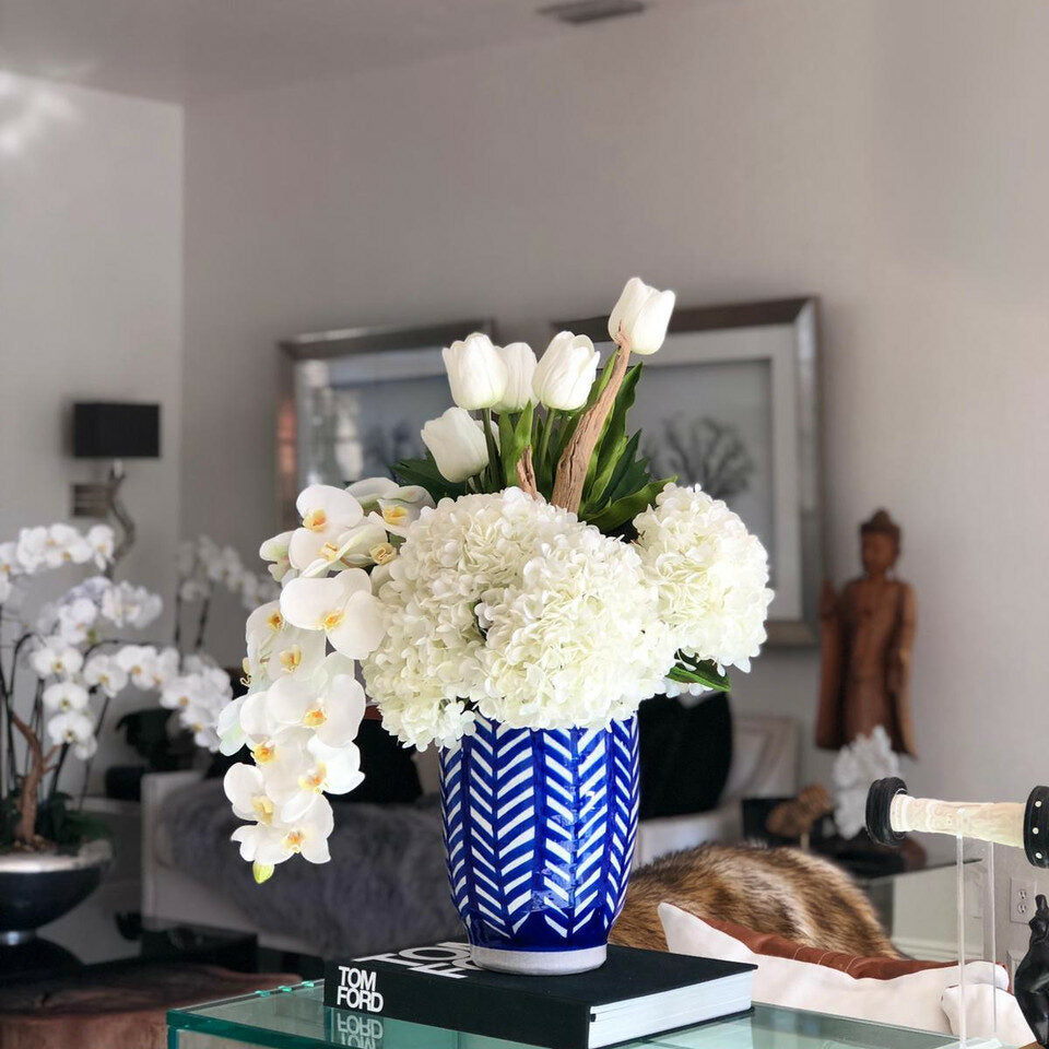 Striped Inca vase with mixed bouquet