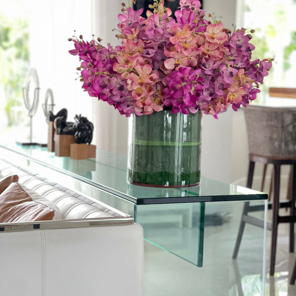 Mokara orchids mixed in a large Rota cylinder
