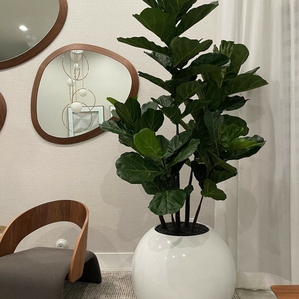 30 inch white globe vase with violin