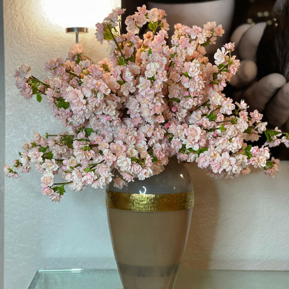 Goddess vase with pink cherry blossoms