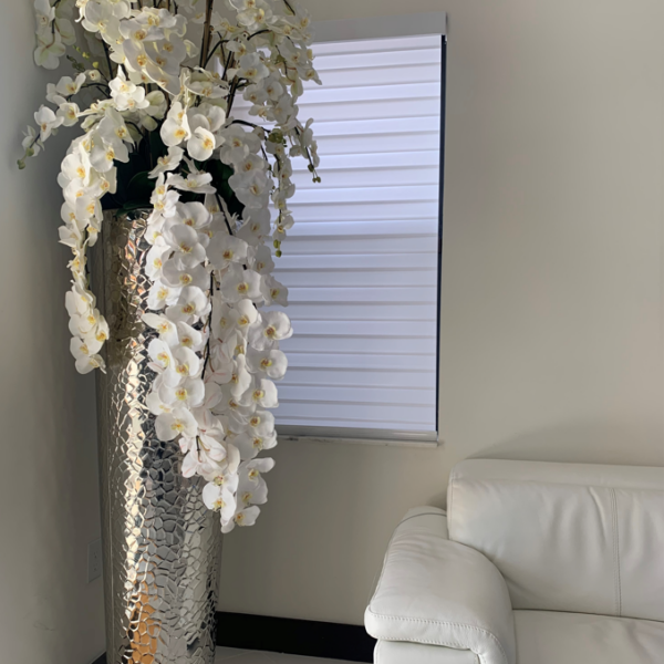 Cascading Phalaenopsis orchids, extra tall hammered vase