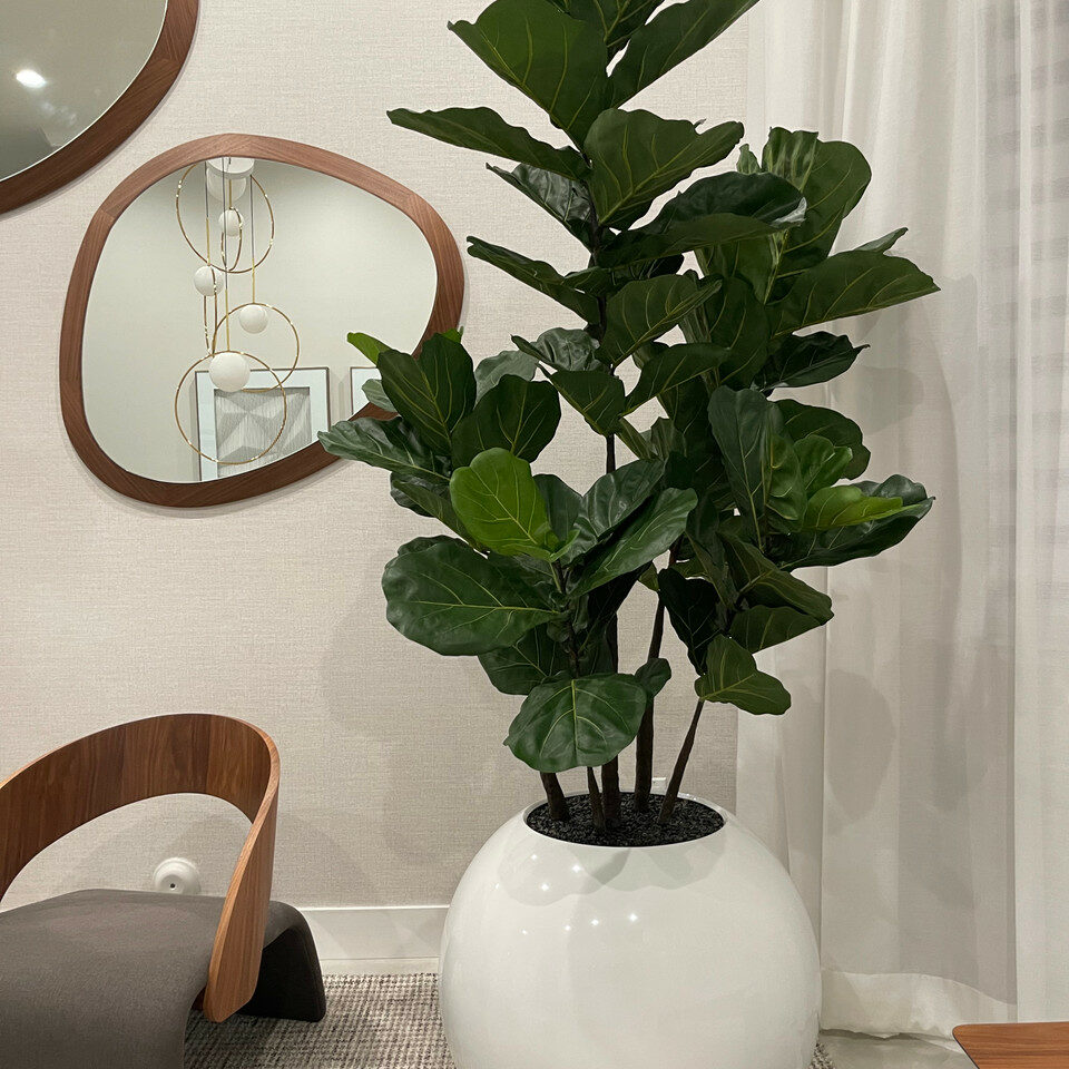 30 inch white globe vase with violin