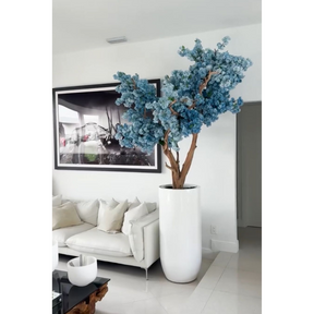 Saint-Tropez matt white vase with blue cherry blossoms
