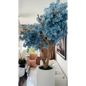 Saint-Tropez matt white vase with blue cherry blossoms